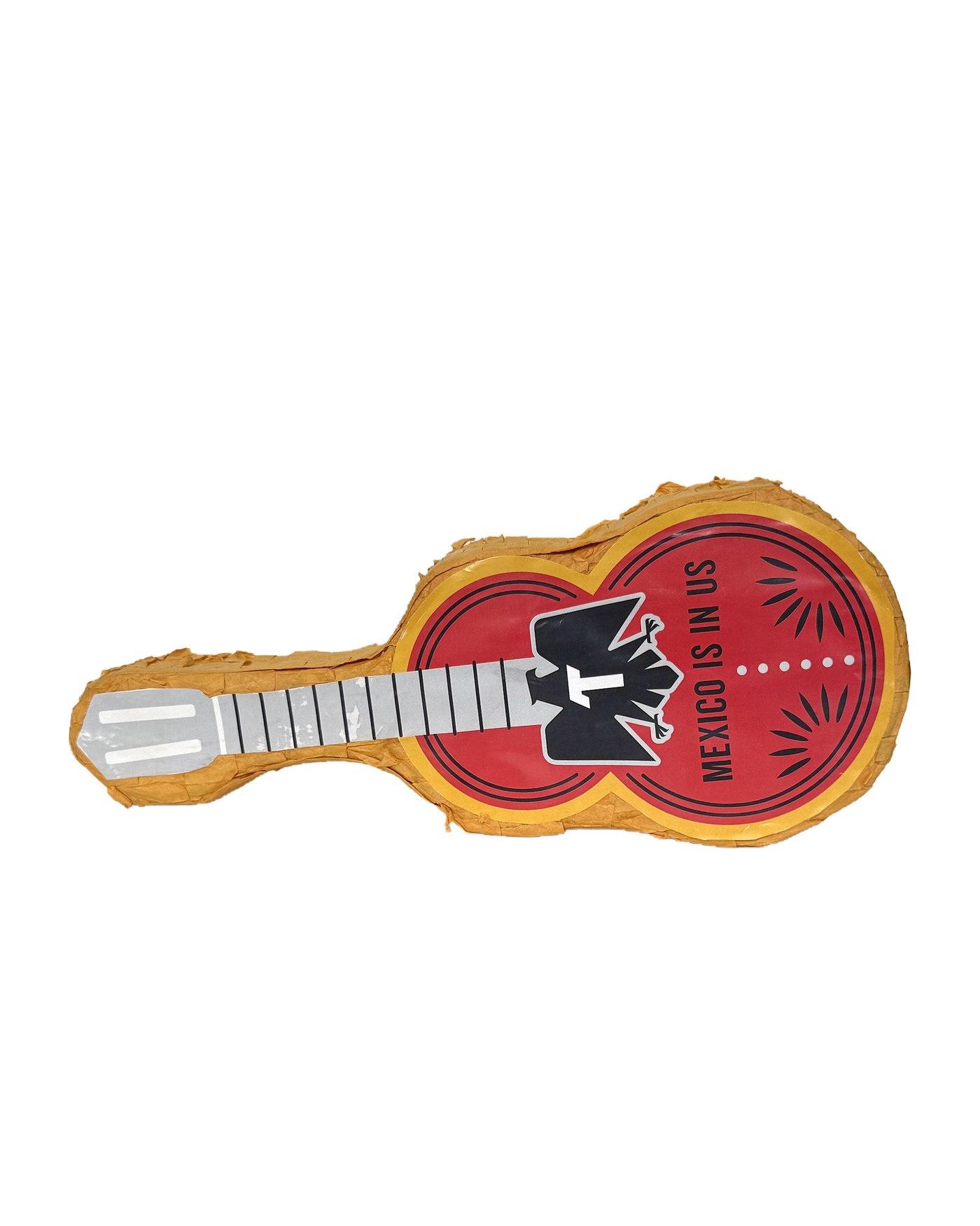 Guitar-shaped piñata with Tecate eagle artwork