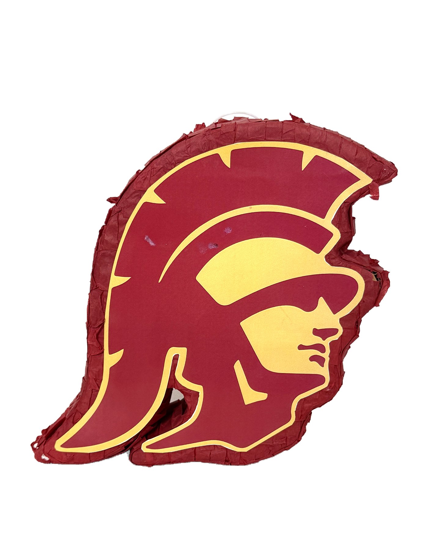 USC Trojans mascot head piñata in cardinal and gold