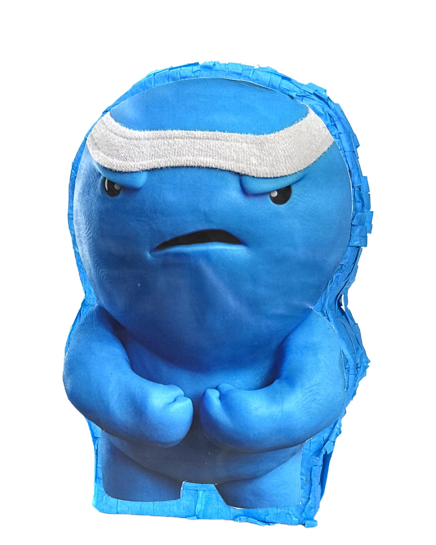 Blue flexing muscle-man character piñata