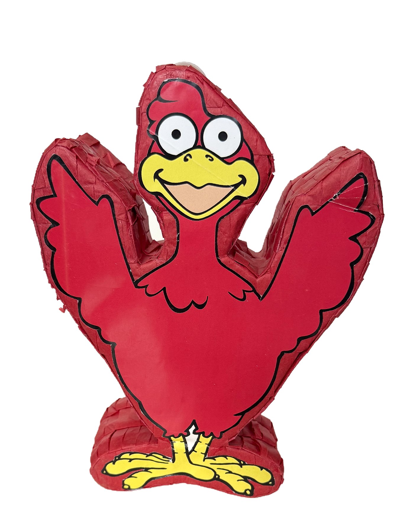 Red rooster mascot piñata with wings raised